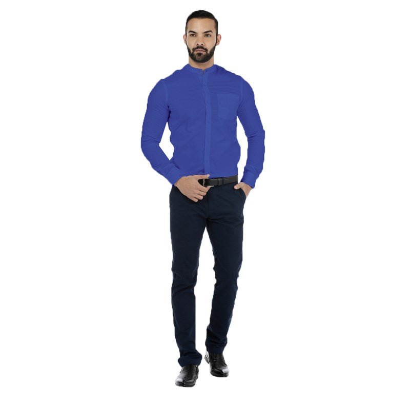 SPL Basics Mandarin Collar Linen Casual Shirt Royal Blue 423