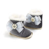 MPW Side Pearls Bow Velvet Grey Fur Soft Bottom Shoes 10364