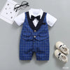 BNGB Blue Check Tuxedo Style Romper Set With Bow 10769