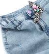 OM Ribbed With Stones & Bow Girls Loose Blue Denim 9490