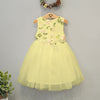 YB Fancy Embroidered Lemon Yellow Frock With Bag(T81003)