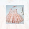 PPB Embroidered 4 Piece Peach Bow Frock Set 9841