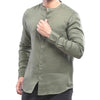 SPL Basics Mandarin Collar Linen Casual Shirt Green 427