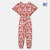B.X Red Leaves Style Sleeves Lenan  White Jumpsuit 9364