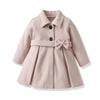 CN Front Button Style Beige Warm Dress Coat With Bow Belt 10539