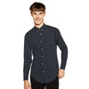 ZR Man Printed Long Sleeve Oxford Navy Blue Slim Fit Shirt