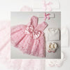 PPB Embroidered 4 Piece Pink Bow Frock Set 9843