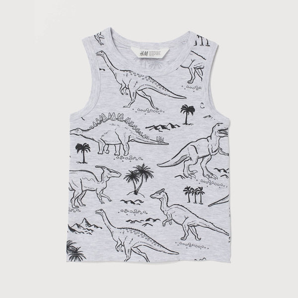 HM Dino Printed Light Texture Grey Tank Top 4785