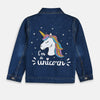 B.X Glitter Back Unicorn Print Dark Blue Denim Jacket 3409