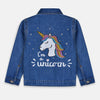 B.X Glitter Back Unicorn Print Mid Blue Denim Jacket 3408