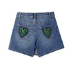 OM Front Style Sequin Hearts Denim Blue Girls Short 10789