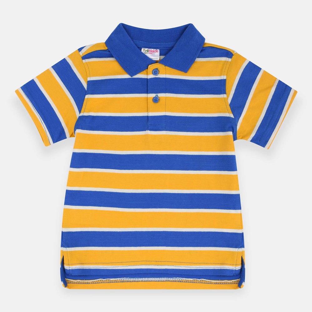 PNL Yellow and R.Blue Stripes Cotton Polo 1531