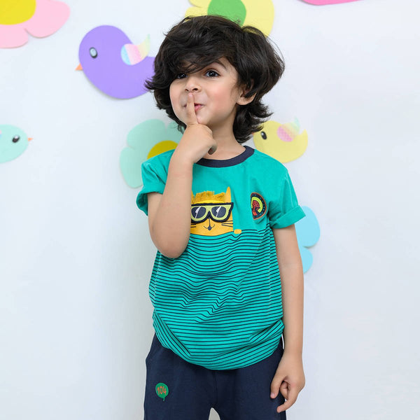 CDL Cat Applic Green & Blue 2 Piece Shorts Set 4704