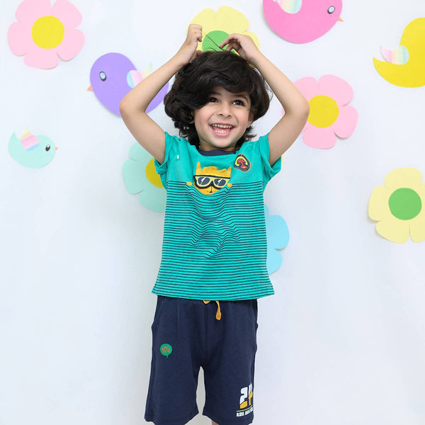 CDL Cat Applic Green & Blue 2 Piece Shorts Set 4704