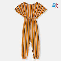 B.X Thin Stripes Style Sleeves Mustered Jumpsuit 9363