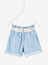 VRB Floral Belt Light Blue Denim Girls Shorts 9500